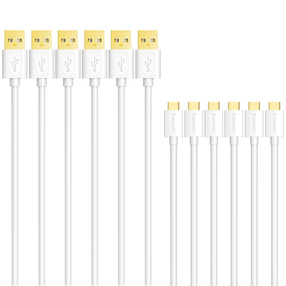 Tronsmart MUPP9 Cable Premium Pack 6 Cables USB 20AWG Blanco (0.30m*1+1m*2+1.80m*3) Conectores chapados en Oro