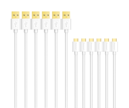 Tronsmart MUPP9 Premium 20AWG USB Cables 6 Pack White(1ft*1+3.3ft*2+6ft*3) with Gold Connector